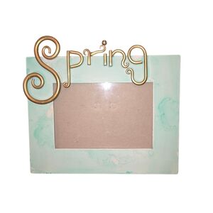Gold‎ "Spring" Embellished Green Watercolor Metal Landscape 3.5"X5" Photo Frame